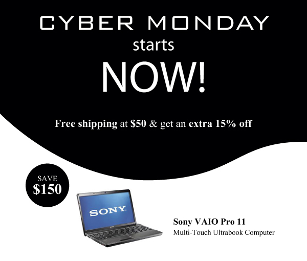 Cyber Monday starts now! Free shipping at $50 & get an extra 15% off